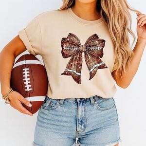 🏈 Coquette Football T-shirt 3d faux glitter bow S M L XL new Game day leopard